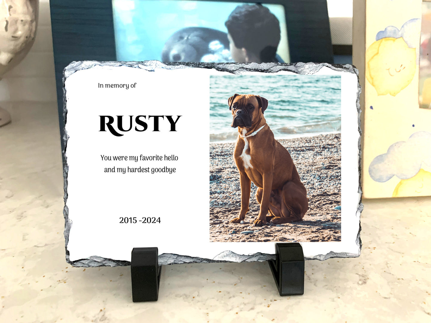 Cherished Pet Memorial on Slate - Personalized 4x6 Stone Plaque for Pets
