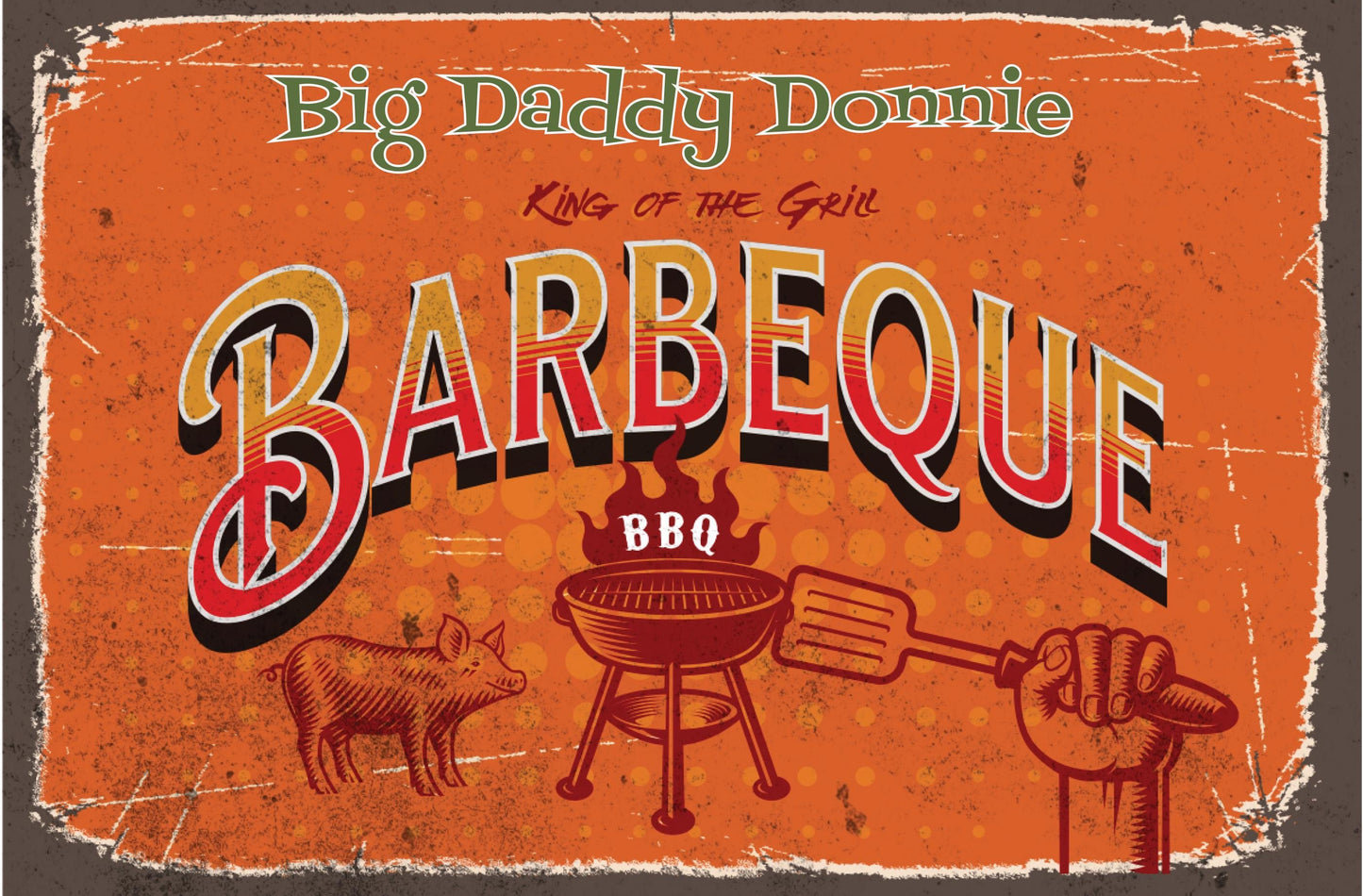 BBQ Sign Vintage Personalized Great Gift for Him Retro Style Metal Sign Wall Art Decor BBQ Personalize with your favorite BBQ chef's name