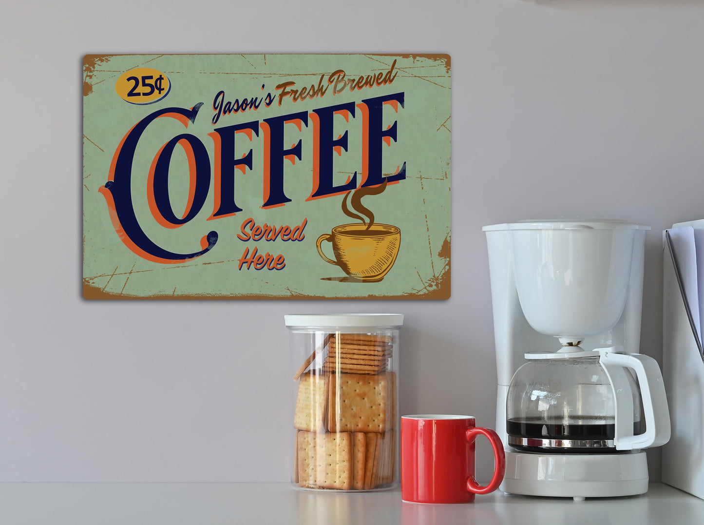 Coffee Sign Personalized Vintage Style Retro Metal Kitchen Sign for Den, Coffee Bar or Home Decor. Coffee Lovers Sign