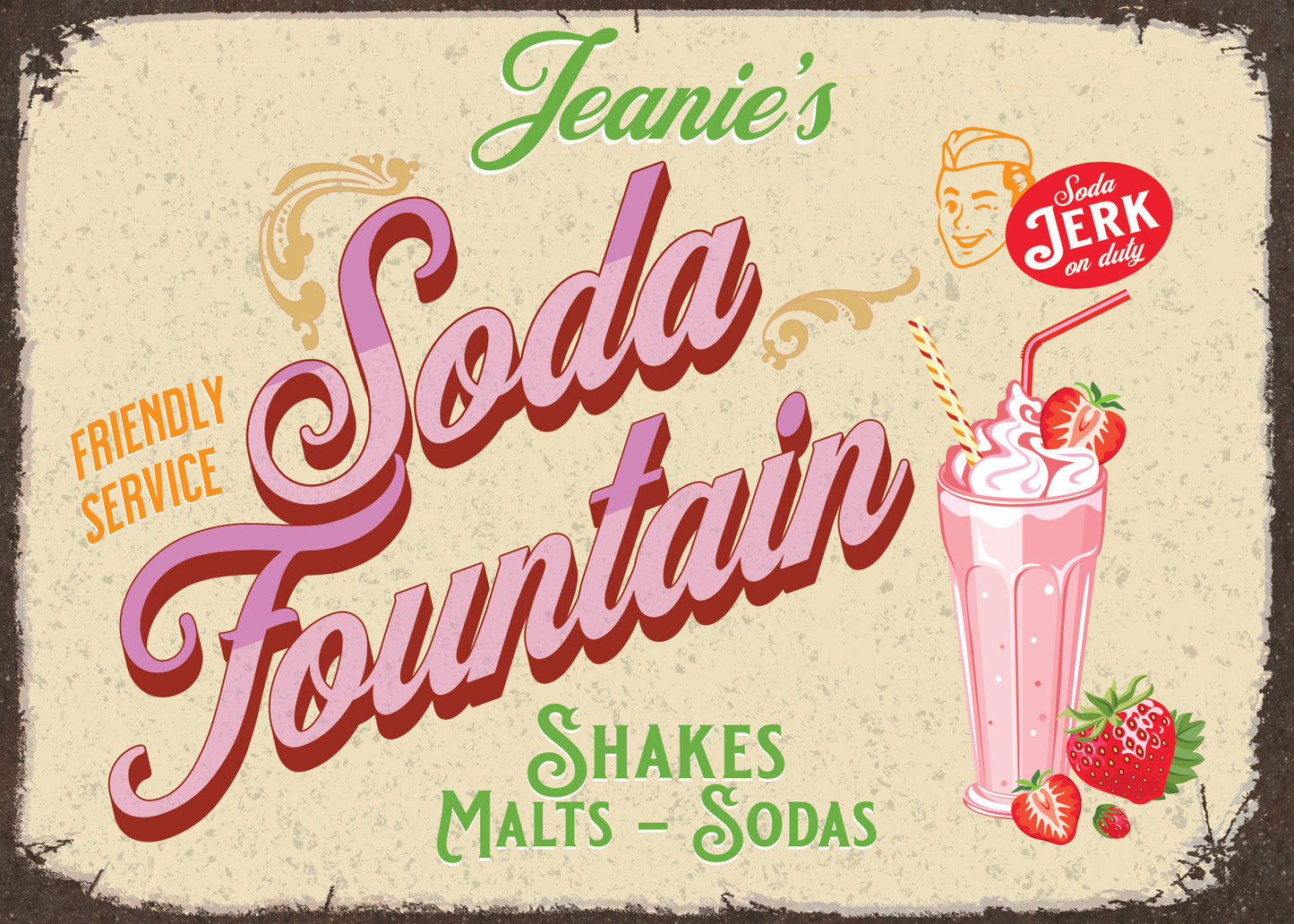 Soda Fountain Sign, Personalized. Vintage Style Retro Metal Sign for Home Decor. Add your favorite Ice Cream lover name.
