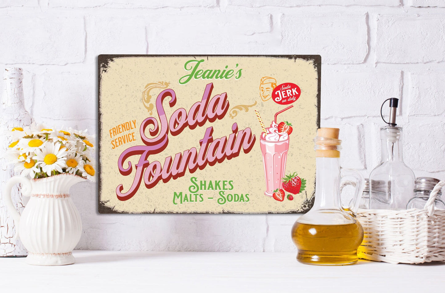 Soda Fountain Sign, Personalized. Vintage Style Retro Metal Sign for Home Decor. Add your favorite Ice Cream lover name.