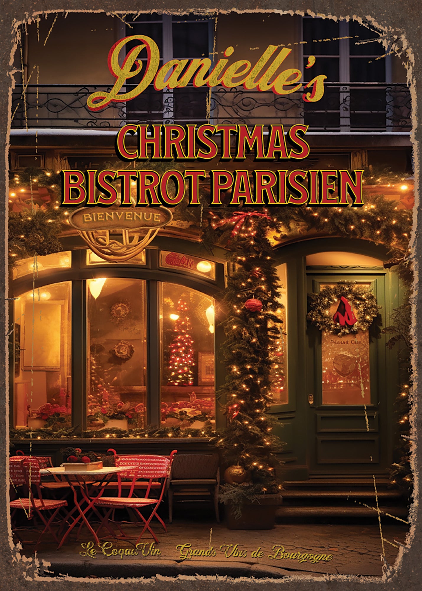 Personalized French Bistro Christmas Sign. Vintage-Style metal sign. Great Gift for anyone who loves French Bistros