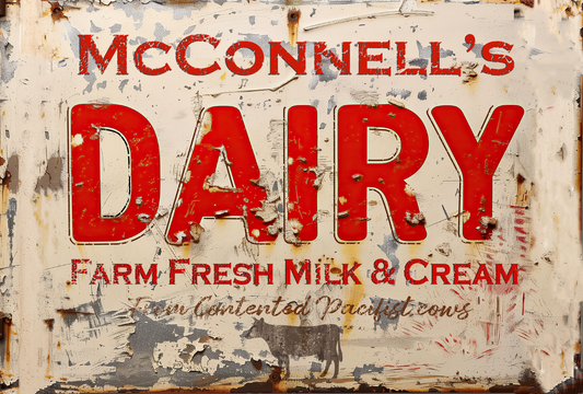 Dairy Sign, Personalized. Vintage Style Retro Metal Sign for Home Decor.