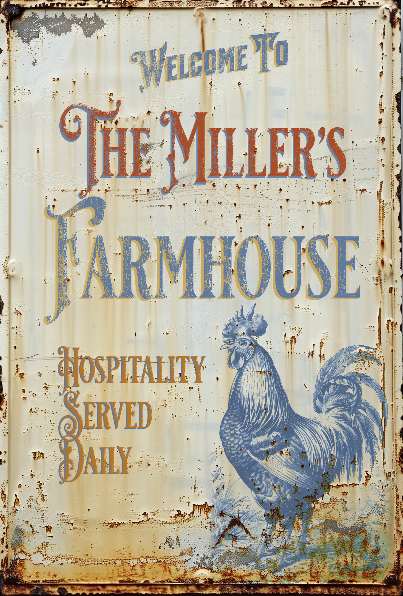 Farmhouse Sign, Personalized. Vintage Style Retro Metal Sign for Home Decor.