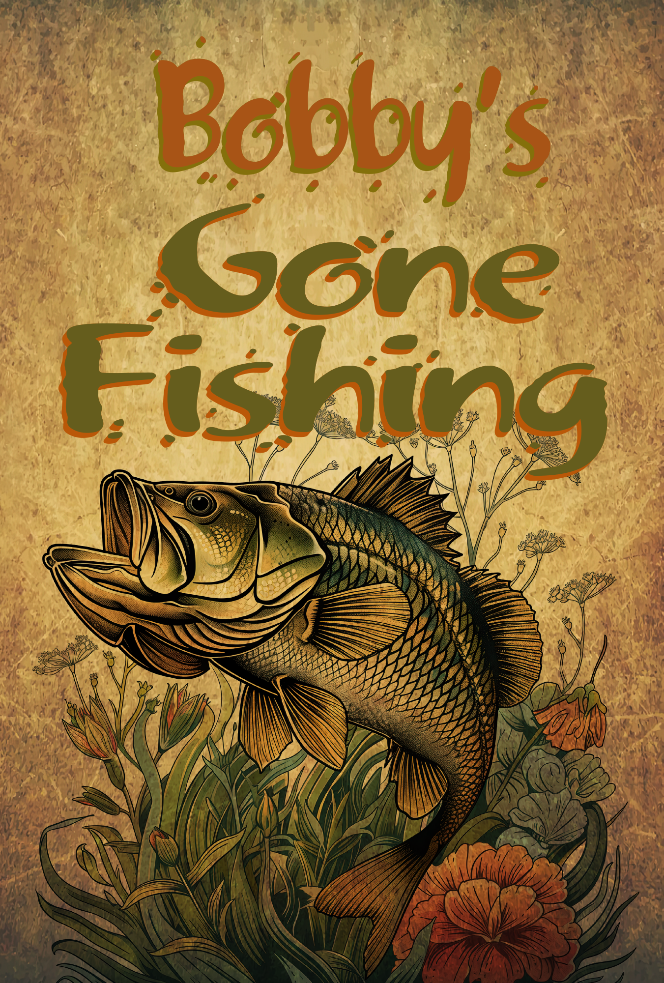 Gone Fishing Sign, Personalized. Vintage Style Retro Metal Sign for Home Decor.