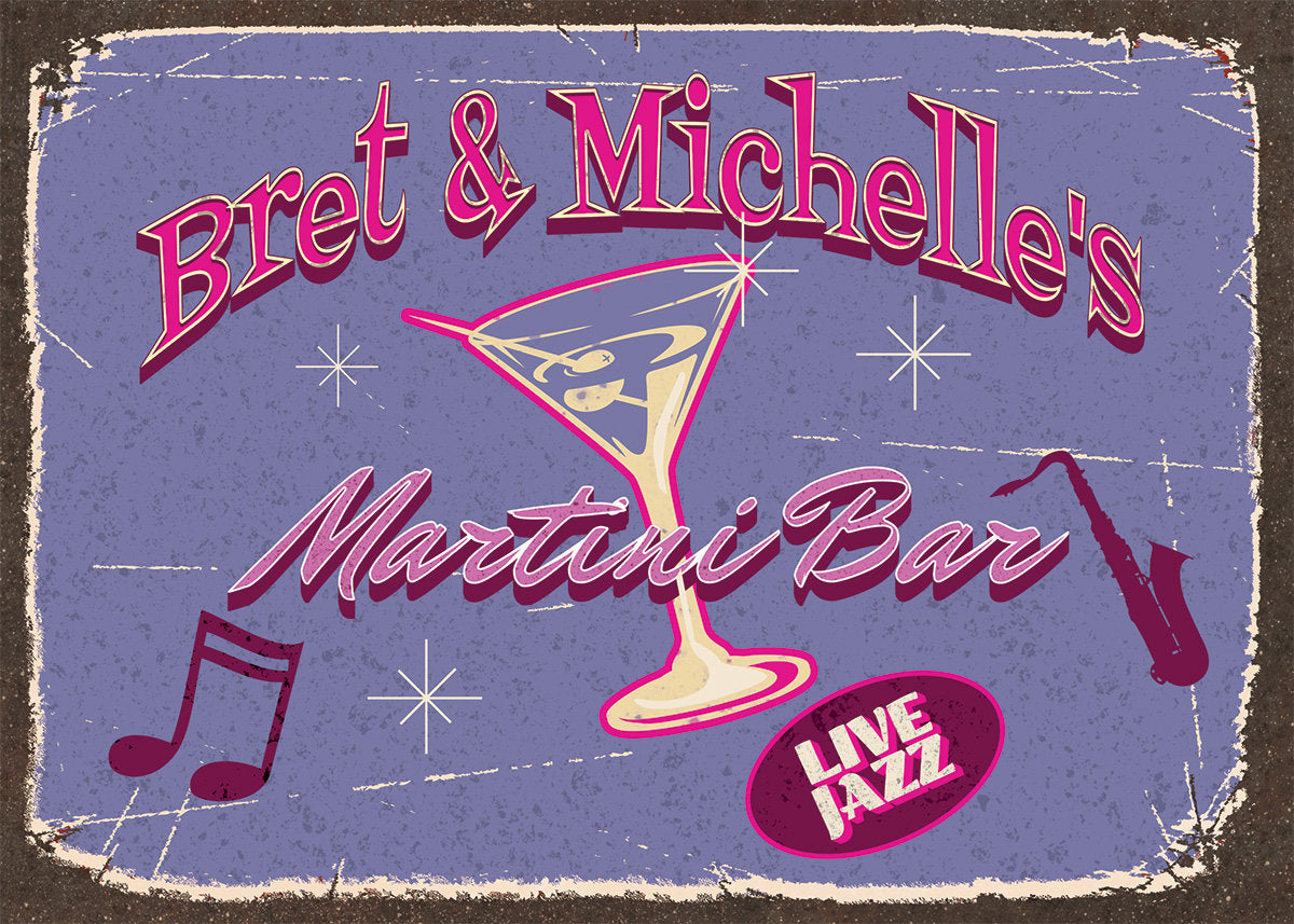 Personalized Martini Bar Sign Vintage vintage style for Home Decor/your favorite Martini lover name Retro Kitchen Sign wall art
