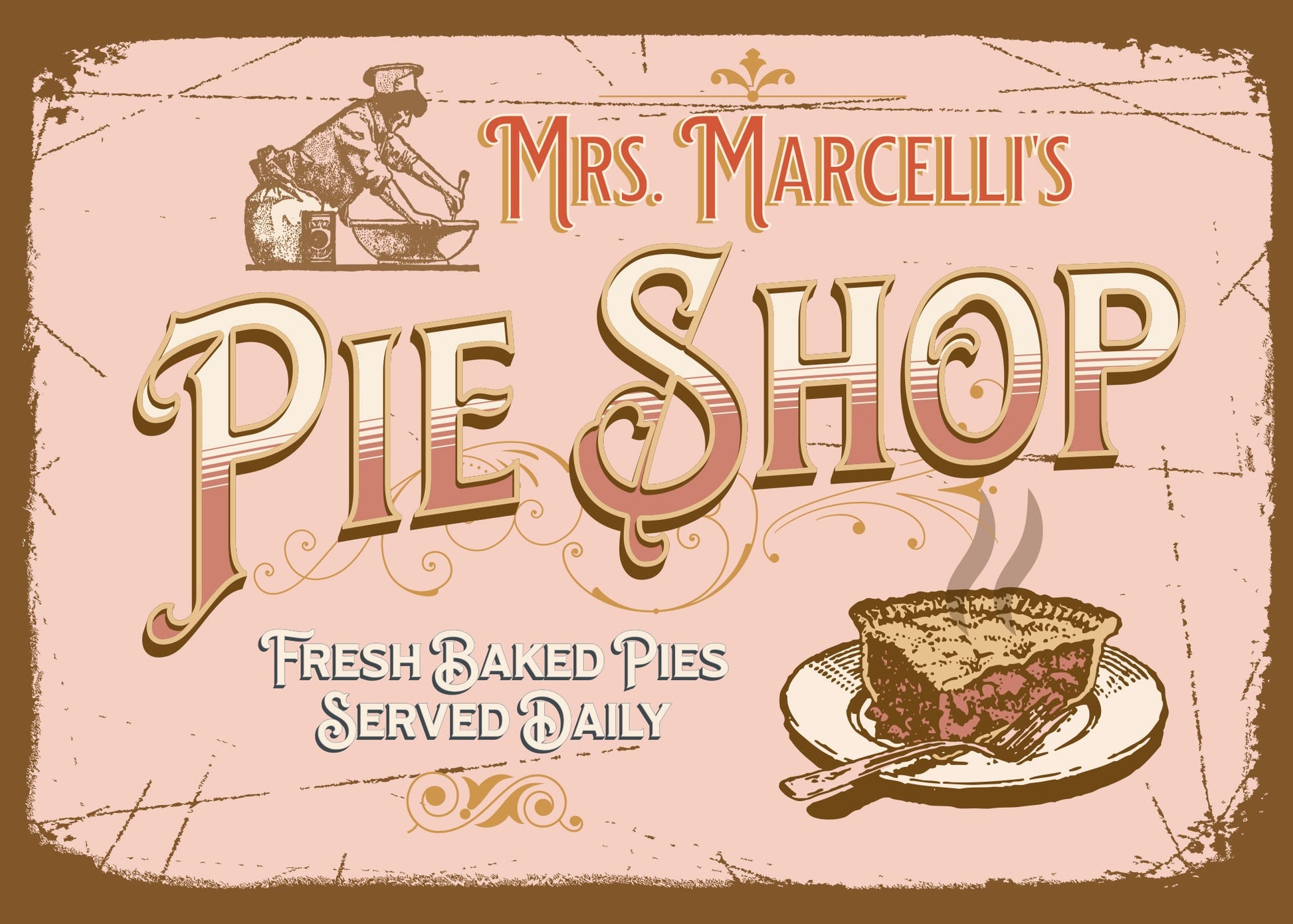 Personalized Pie Shop Gift Sign. Vintage Kitchen Wall Art. Great Gift for any baker. Gift for her, Vintage-style kitchen decor, Pies, Cakes