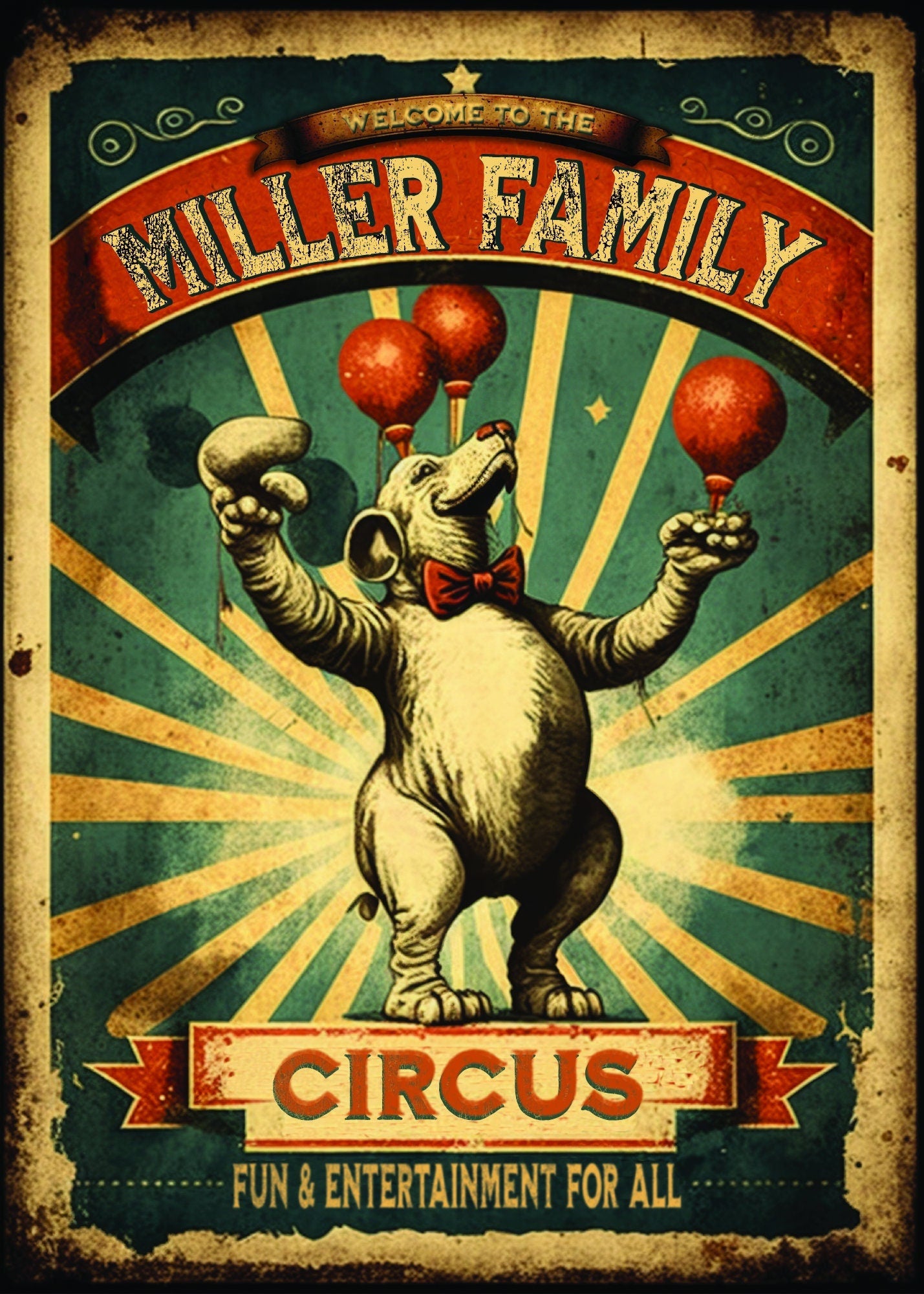 Personalized Family Circus Sign. Vintage-style metal sign. Great Gift for anyone who has a fun family Funny Wall Art