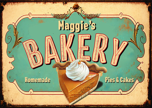 Personalized Pie and Bakery Shop Sign. Vintage Kitchen Sign. Great Gift for any baker. Baking pies, cakes and cookies. Baker gift for her