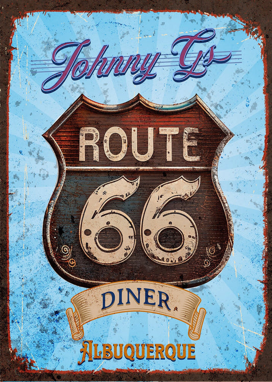 Route 66 Diner Personalized Sign. Wall Art gift Vintage-style for Den Sign. Great Gift for anyone who loves Route 66 nostalgia Vintage Cars