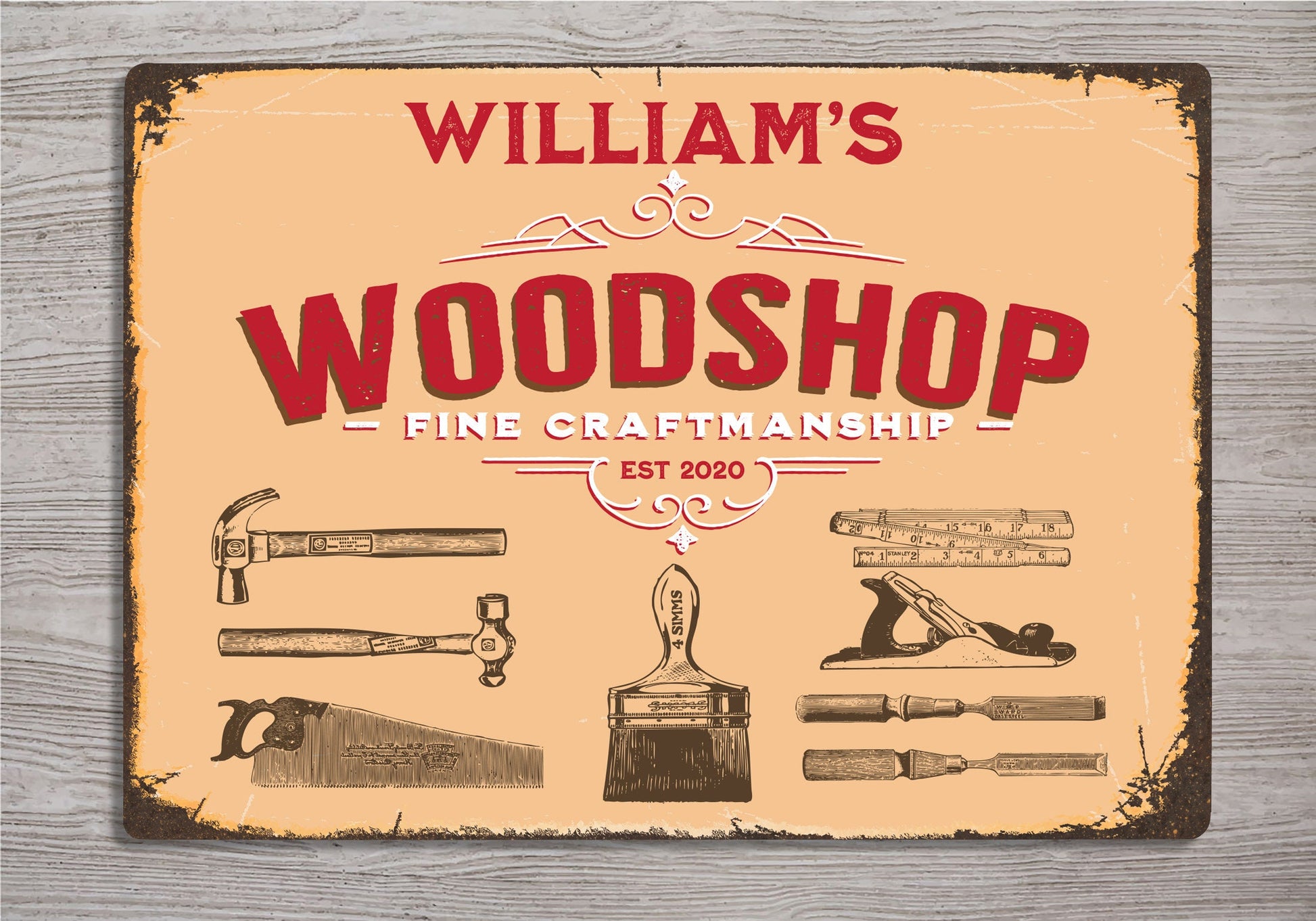 Personalized Wood Shop Sign | Metal Sign | The perfect gift for any woodworker craftsman | Dad workshop | Gift for him | Woodworker