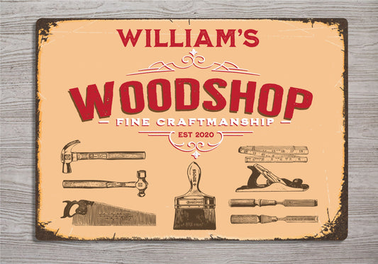 Personalized Wood Shop Sign | Metal Sign | The perfect gift for any woodworker craftsman | Dad workshop | Gift for him | Woodworker