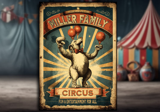 Personalized Family Circus Sign. Vintage-style metal sign. Great Gift for anyone who has a fun family Funny Wall Art