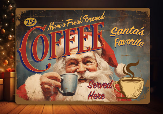 Personalized Santa Claus Coffee Bar Sign | Christmas theme | Vintage-style Design | Personalized Metal Sign | Great Coffee Lover Gift