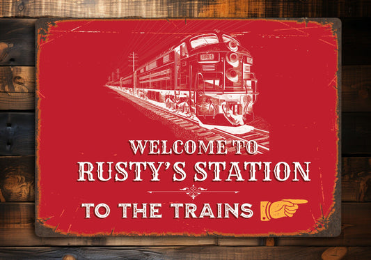 Train Station Sign | Personalized Metal Sign | Perfect gift for any train enthusiast. Model trains, Train hobby, train decor, train room