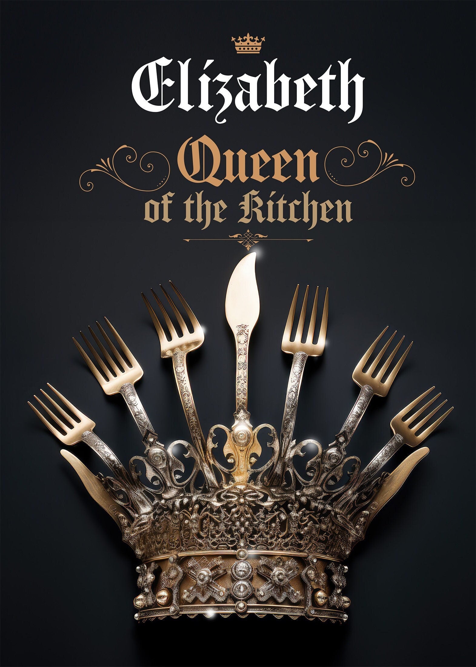 Metal sign with crown made from kitchen tools