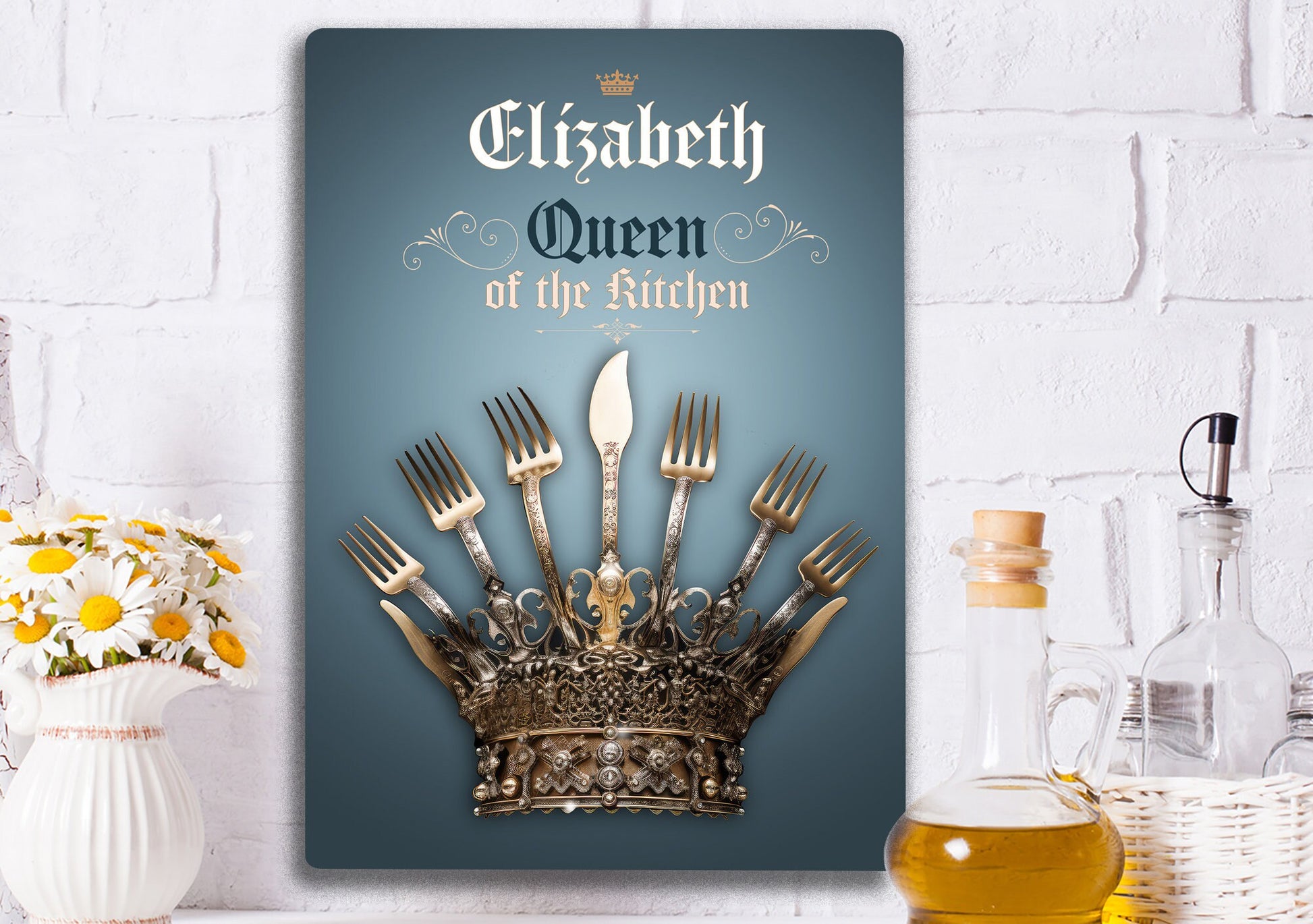 Personalized Kitchen Queen Metal sign Gift Fun Unique Kitchen decor. Perfect gift for mom or the one who runs the kitchen. Crown, royalty