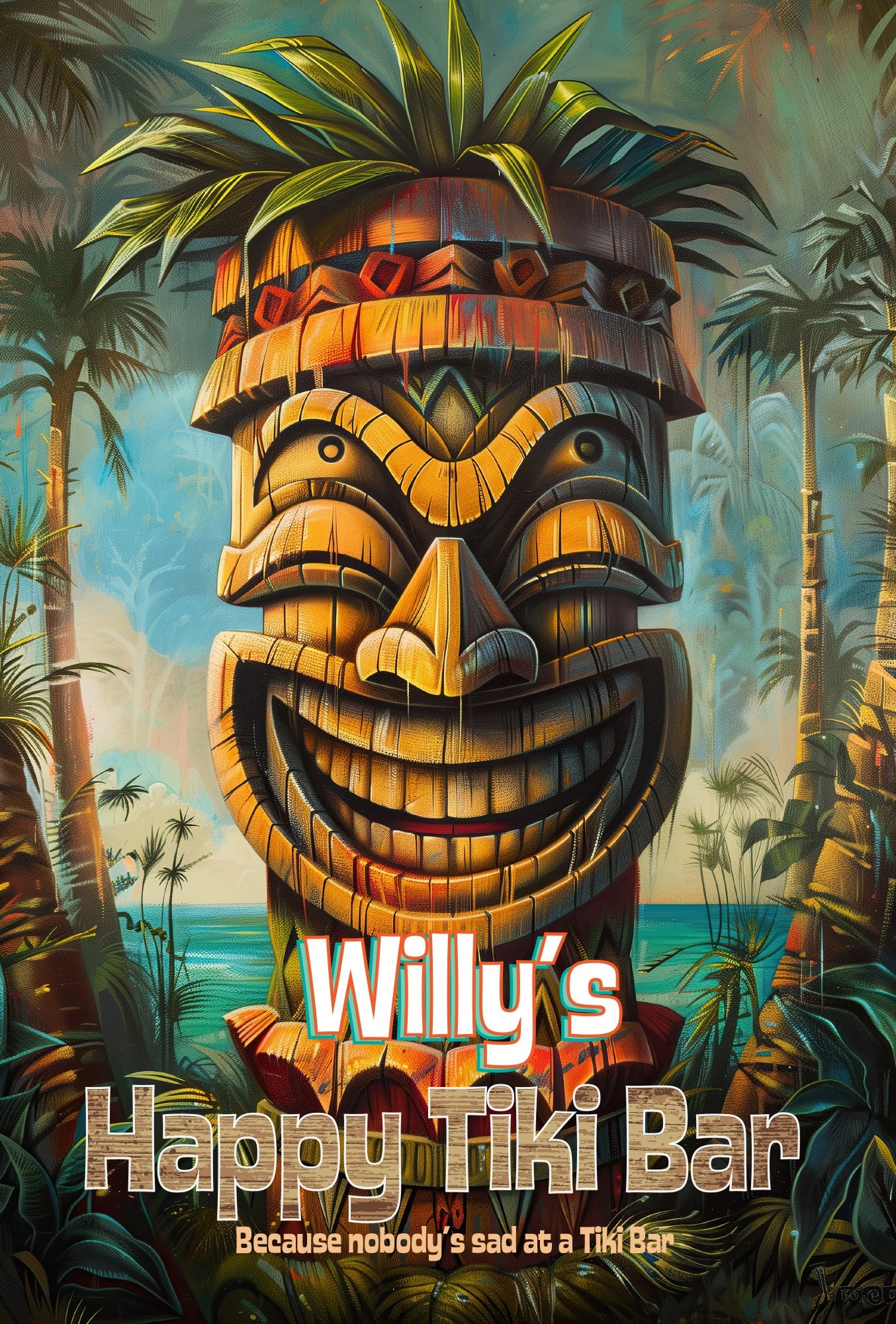 Personalized Tiki Bar Sign Custom Personalized Metal Wall Art for Home Decor. Happy Tiki Bar Sign Hawaii Islands Vintage-style