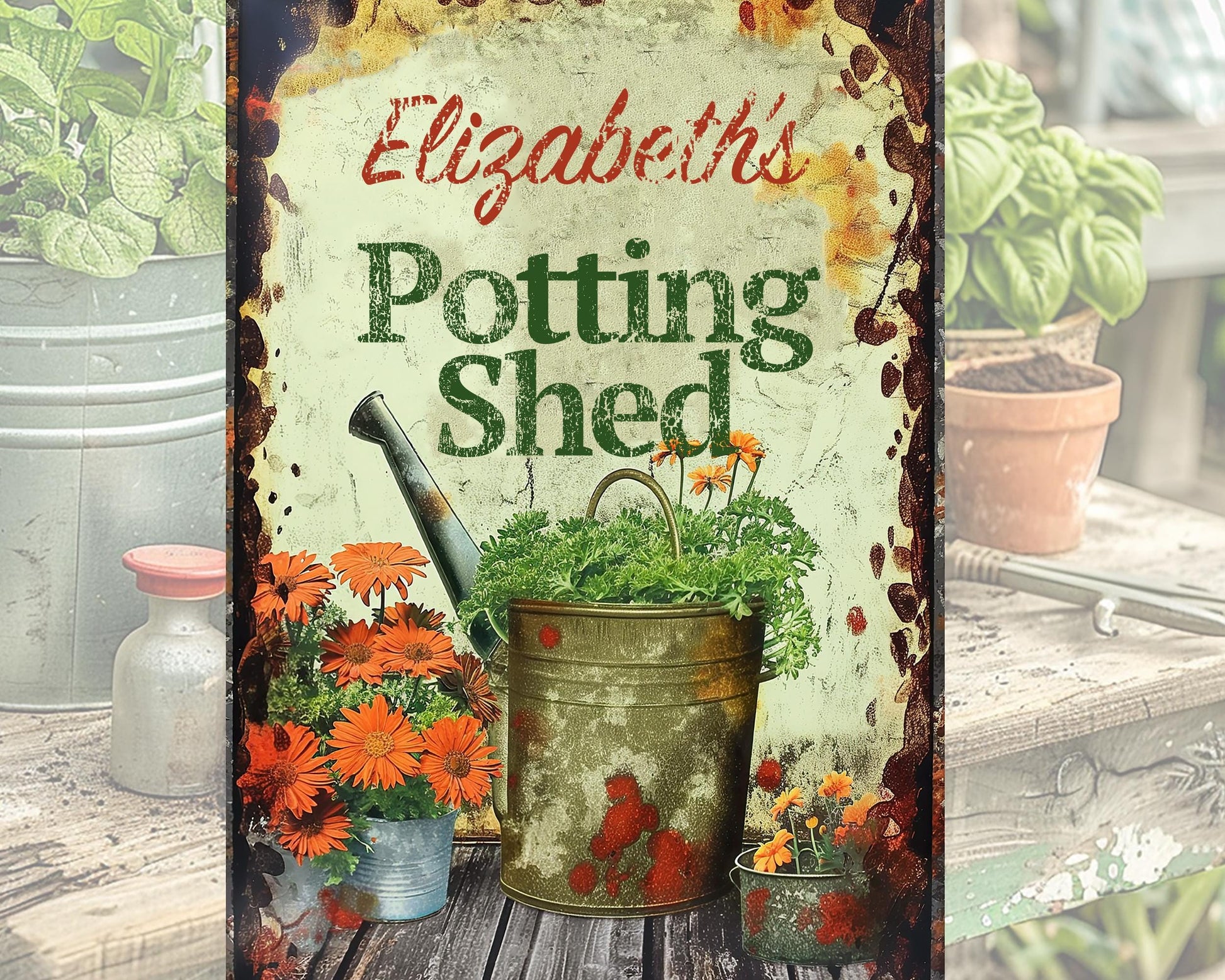 Personalized Potting Shed metal sign.Wall Art for Garden Enthusiasts - Unique Handmade Garden Decor Cottagecore. Great gift idea.