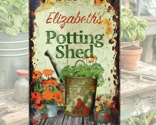 Personalized Potting Shed metal sign.Wall Art for Garden Enthusiasts - Unique Handmade Garden Decor Cottagecore. Great gift idea.