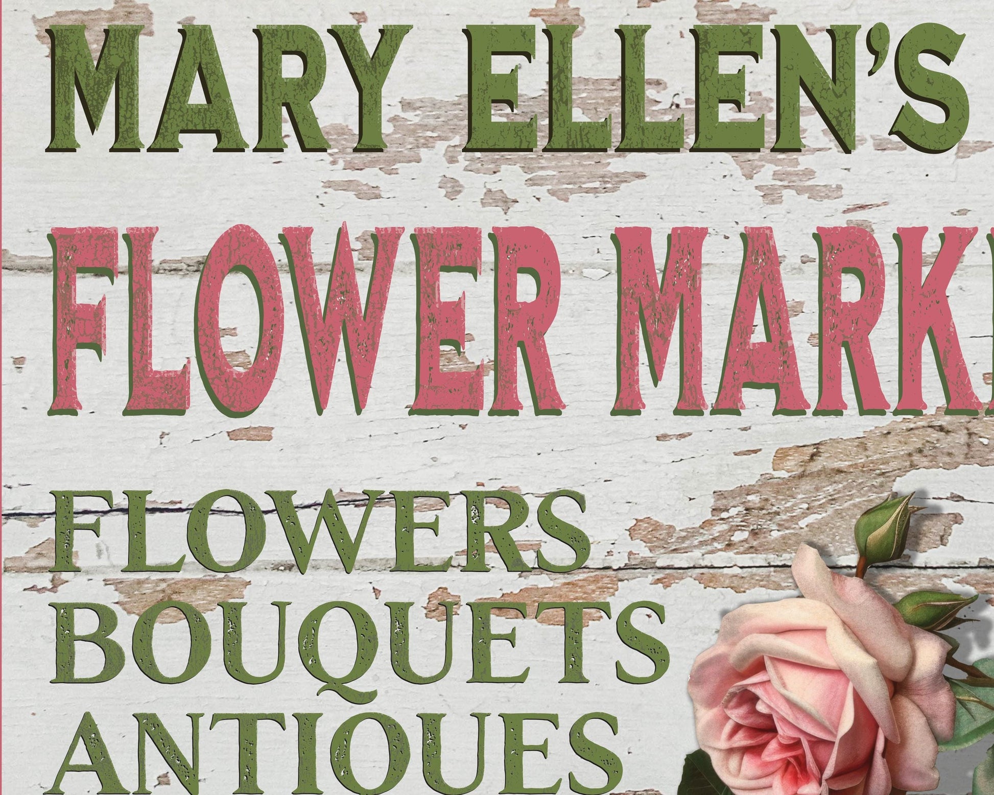 Personalized Vintage-style Flower Market Sign for Kitchen or Garden, Ideal Gift for Flower Lovers, gardeners, roses, bouquet