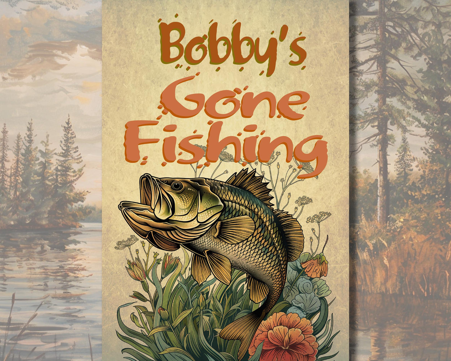 Personalized Gone Fishing Sign, Retro Metal Fisherman Decor