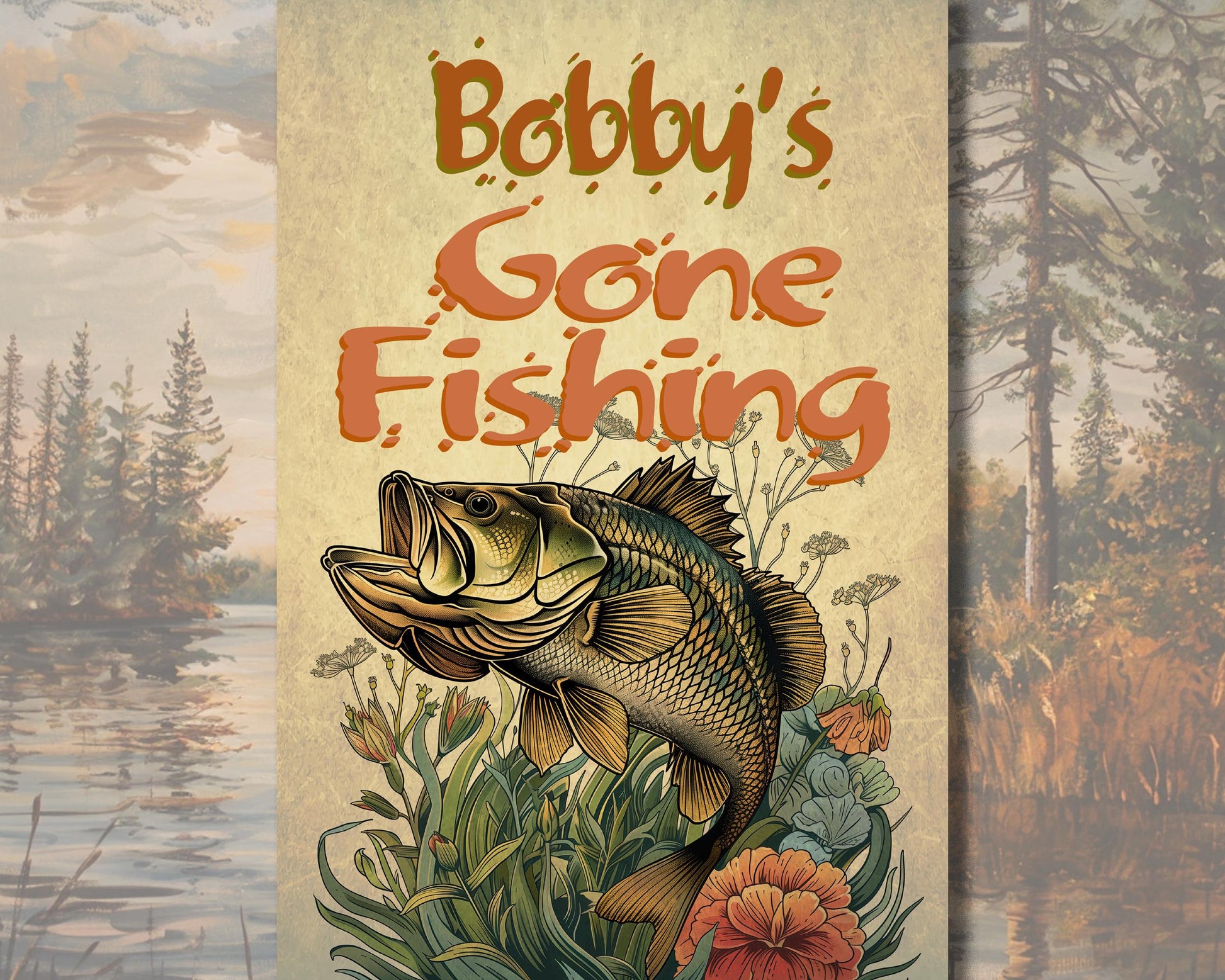 Personalized Gone Fishing Sign, Retro Metal Fisherman Decor
