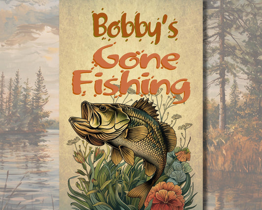 Personalized Gone Fishing Sign, Retro Metal Fisherman Decor