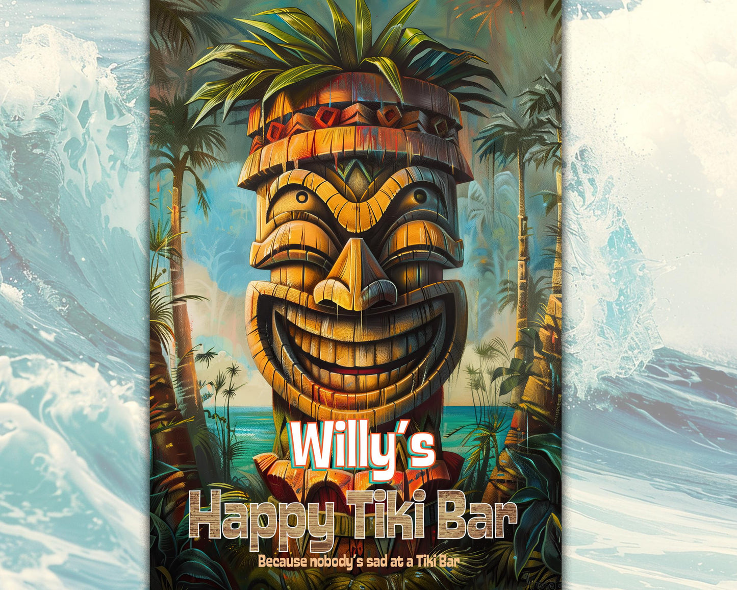 Personalized Tiki Bar Sign Custom Personalized Metal Wall Art for Home Decor. Happy Tiki Bar Sign Hawaii Islands Vintage-style