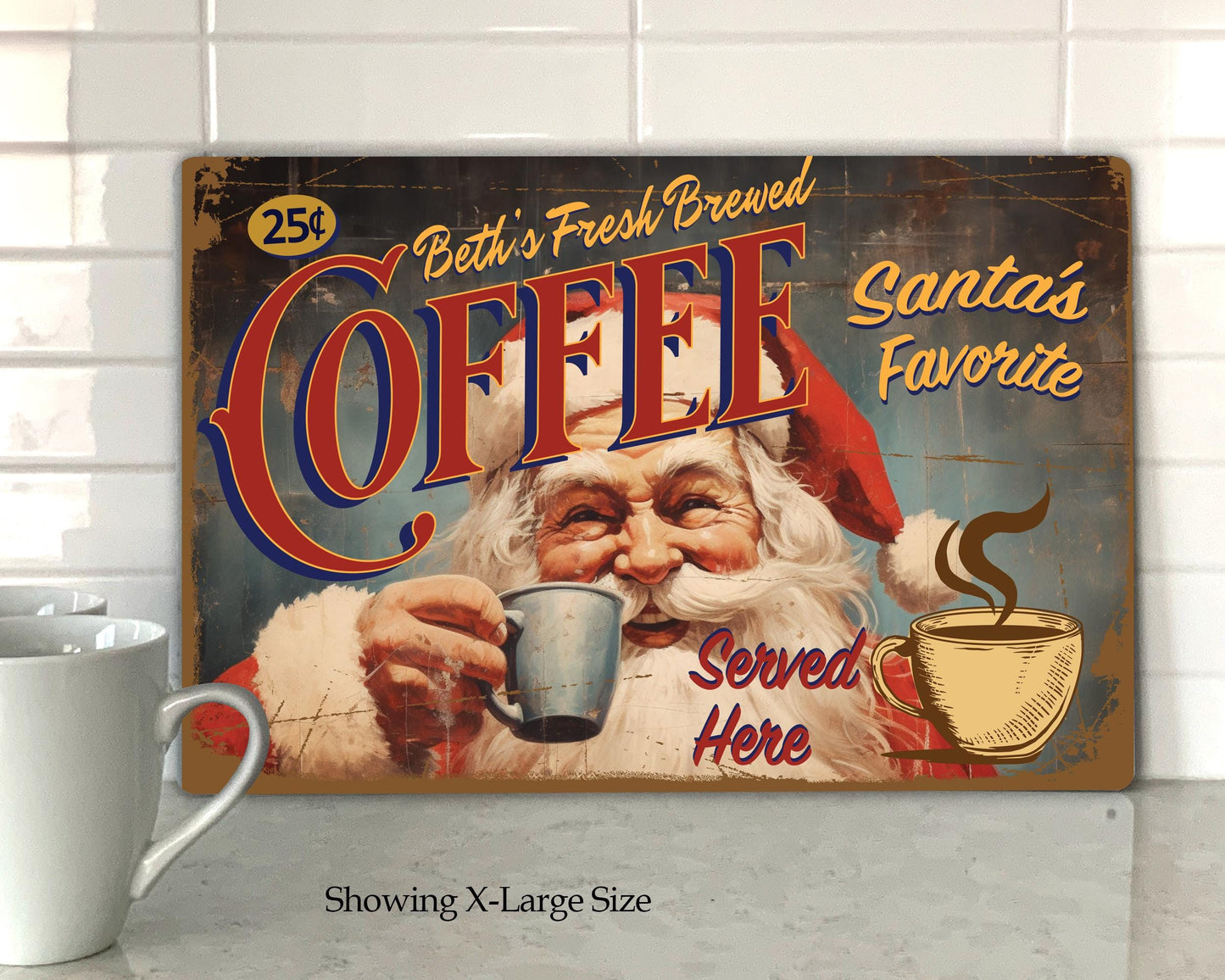 Personalized Santa Claus Coffee Bar Sign | Christmas theme | Vintage-style Design | Personalized Metal Sign | Great Coffee Lover Gift