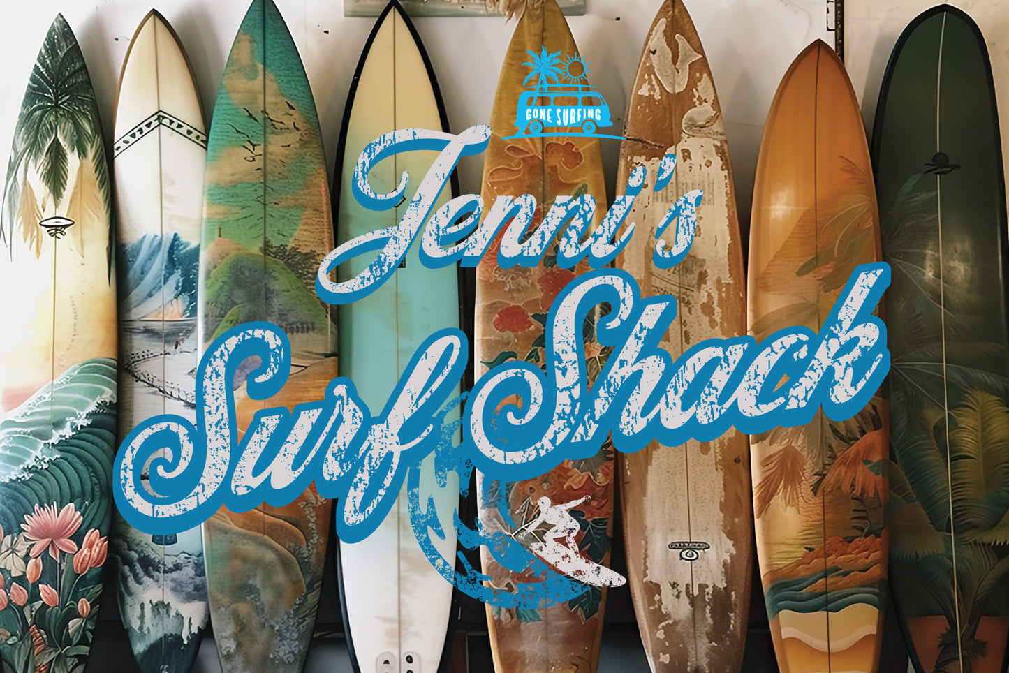 Personalized Surf Shack Metal Sign, Vintage Style Surfboard Art
