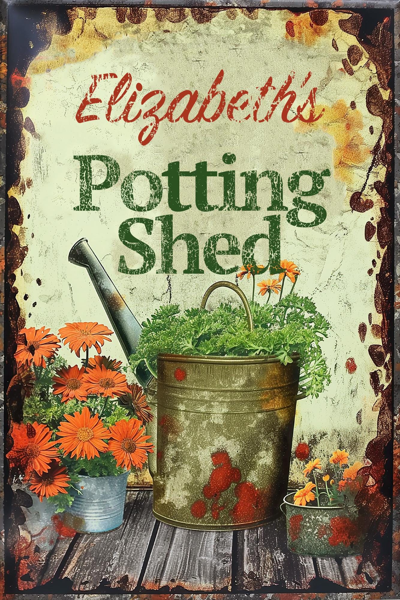 Personalized Potting Shed metal sign.Wall Art for Garden Enthusiasts - Unique Handmade Garden Decor Cottagecore. Great gift idea.