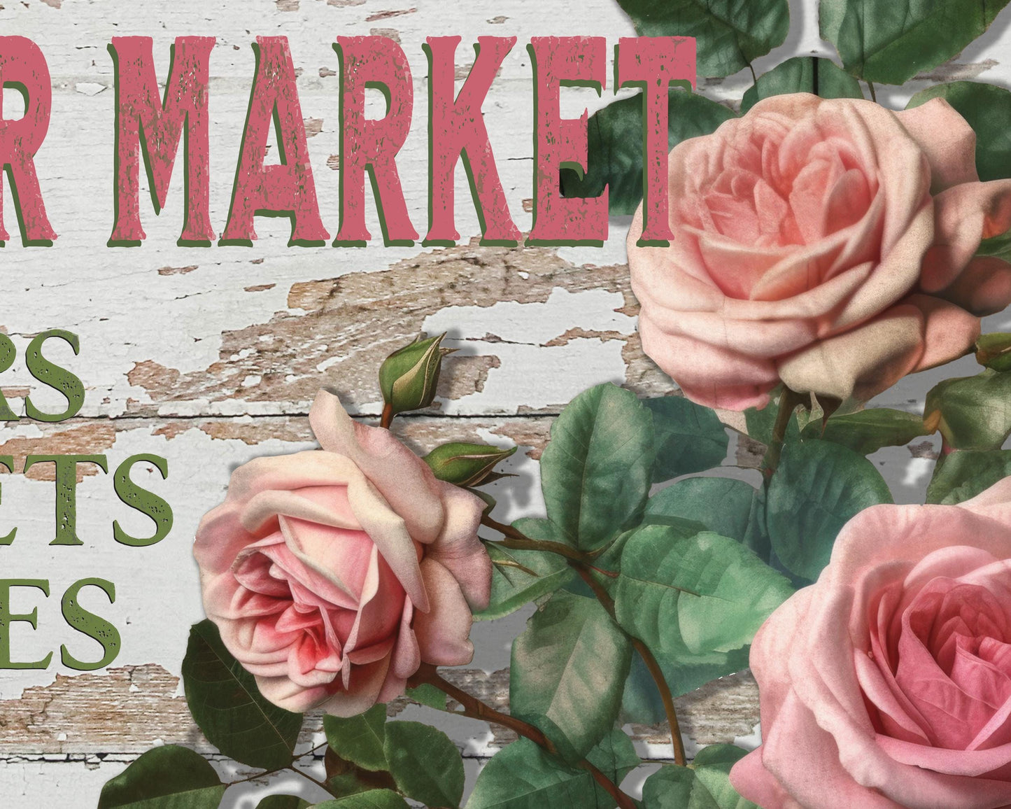 Personalized Vintage-style Flower Market Sign for Kitchen or Garden, Ideal Gift for Flower Lovers, gardeners, roses, bouquet