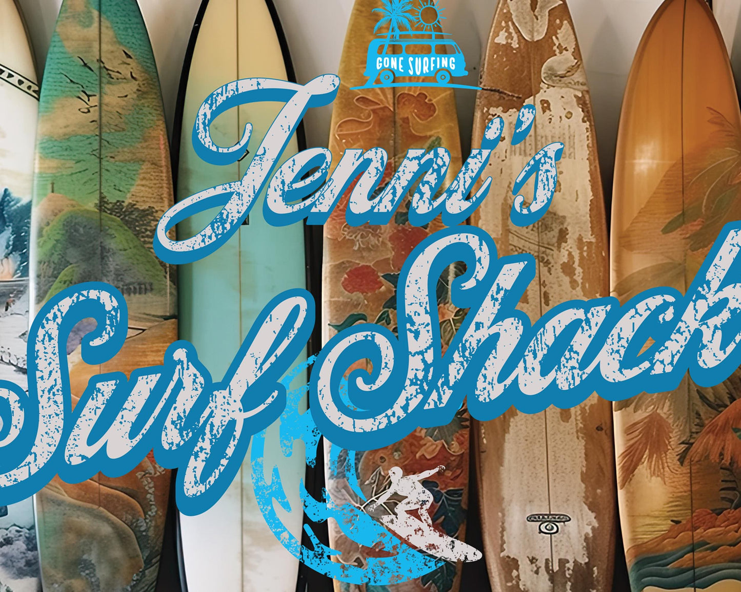 Personalized Surf Shack Metal Sign, Vintage Style Surfboard Art