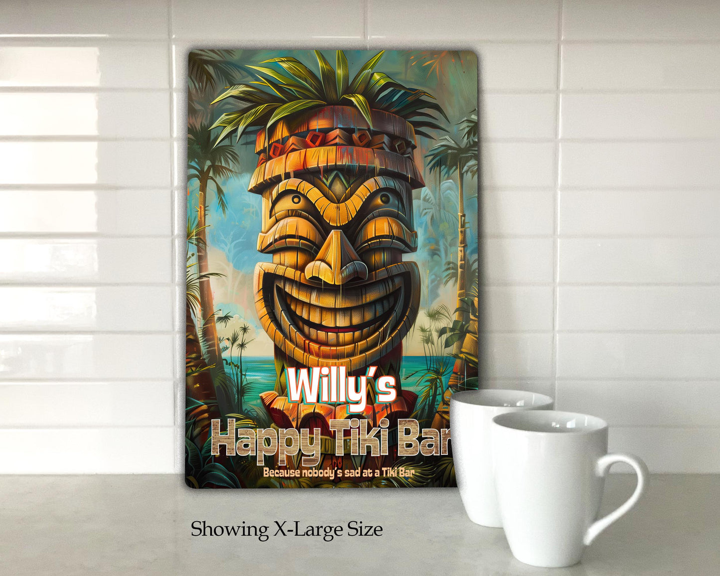 Personalized Tiki Bar Sign Custom Personalized Metal Wall Art for Home Decor. Happy Tiki Bar Sign Hawaii Islands Vintage-style