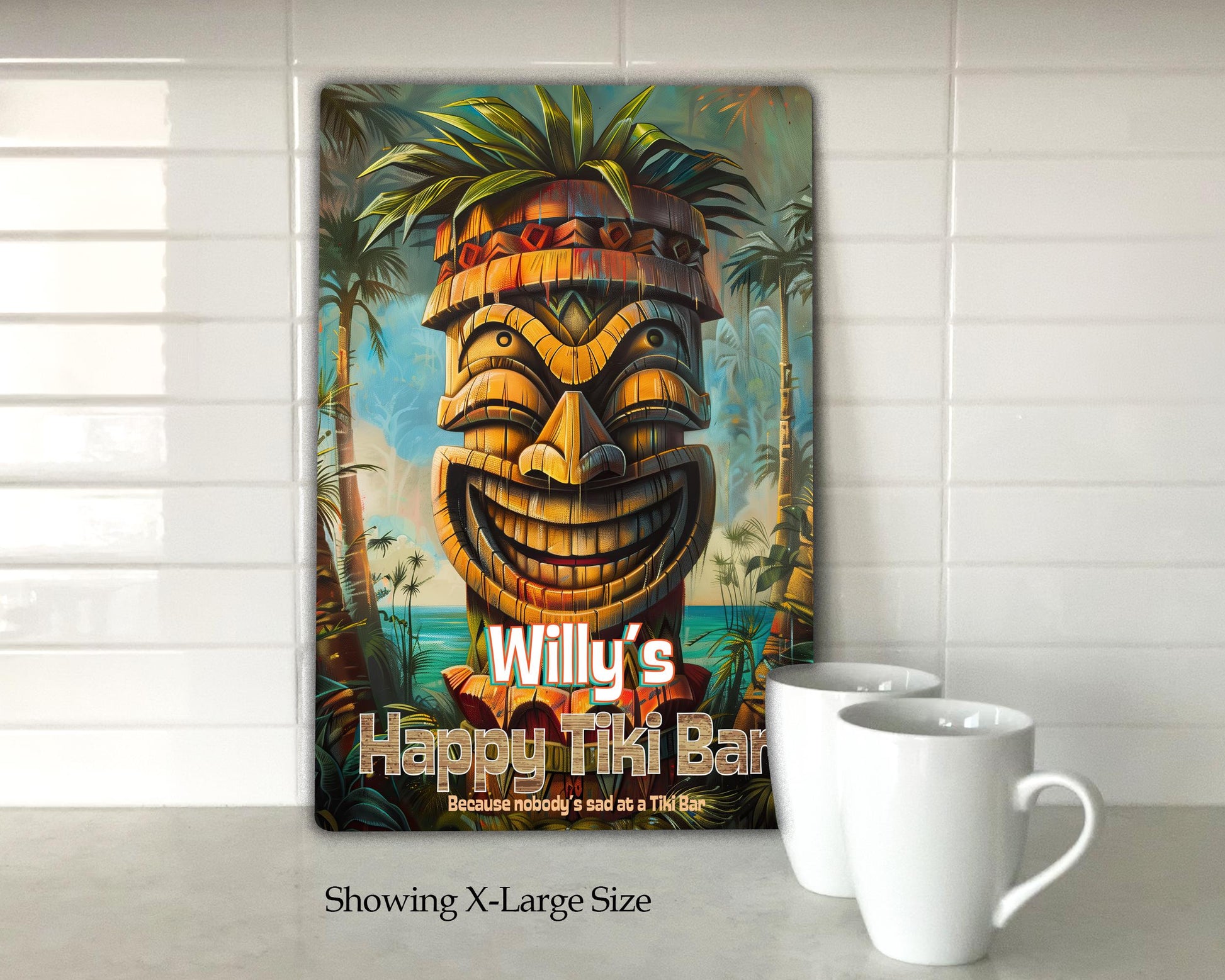 Personalized Tiki Bar Sign Custom Personalized Metal Wall Art for Home Decor. Happy Tiki Bar Sign Hawaii Islands Vintage-style