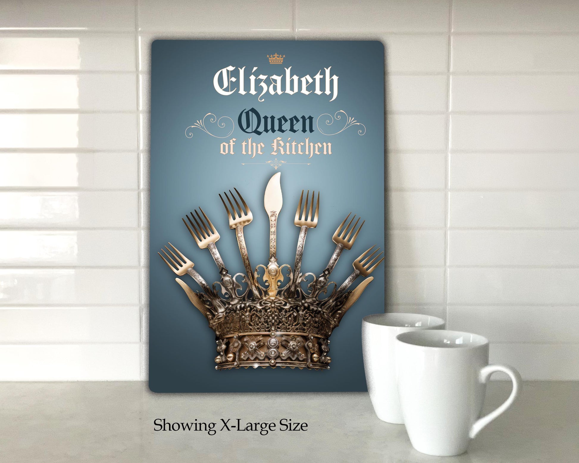 Personalized Kitchen Queen Metal sign Gift Fun Unique Kitchen decor. Perfect gift for mom or the one who runs the kitchen. Crown, royalty