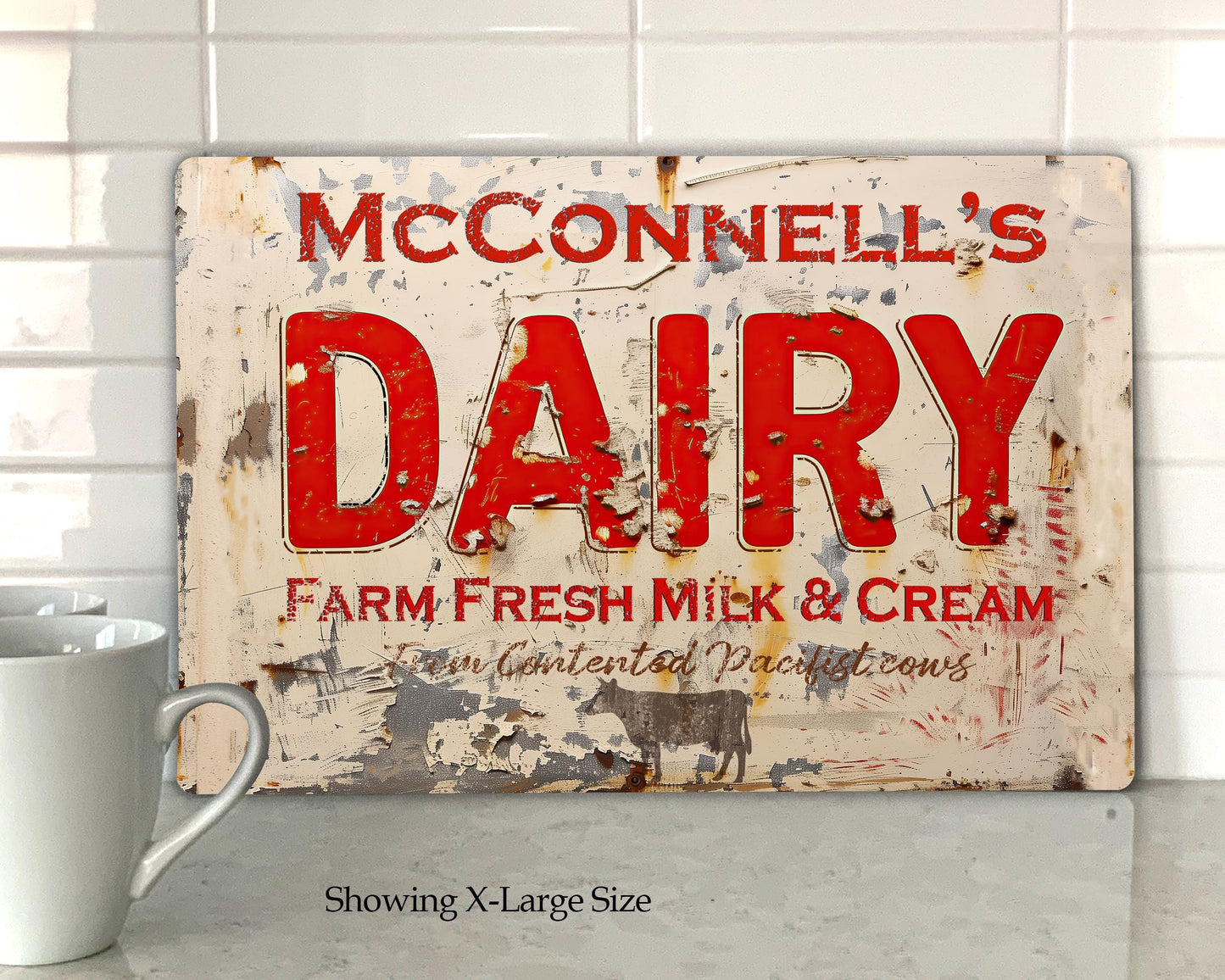 Personalized Dairy Farm Sign Wall Art Vintage-Style Retro Metal Sign Home Decor Personalized Dairy Plaque - Farmhouse Chic Home Deco