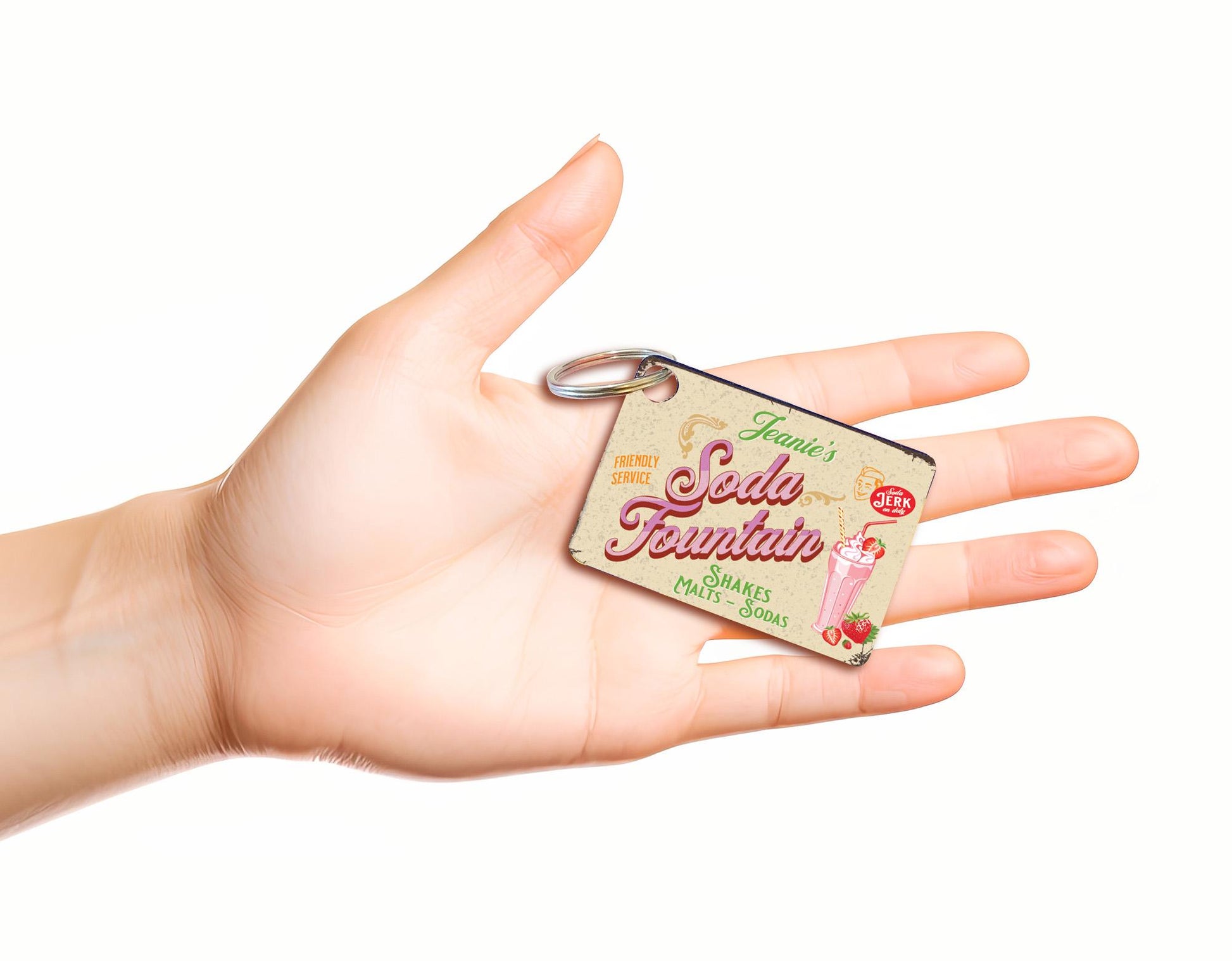 Unique Handmade Personalized Keychain Soda Fountain Vibe Sip of Nostalgia Handcrafted with a Retro Feel Keychain with 50s Soda Shop Flair