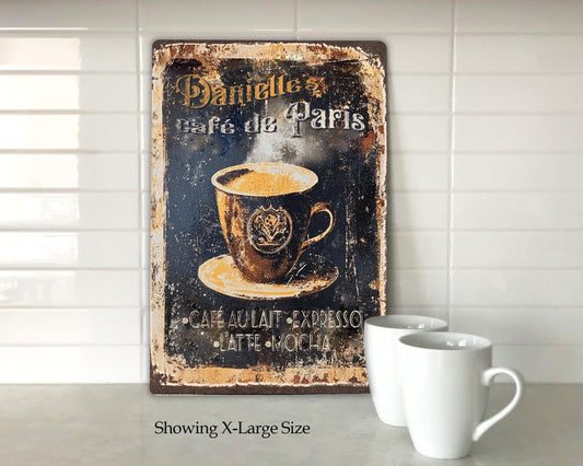 Personalized French Coffee Café Sign Vintage-style old rusted French sign Great Gift for anyone who loves French-style coffee and Cafés