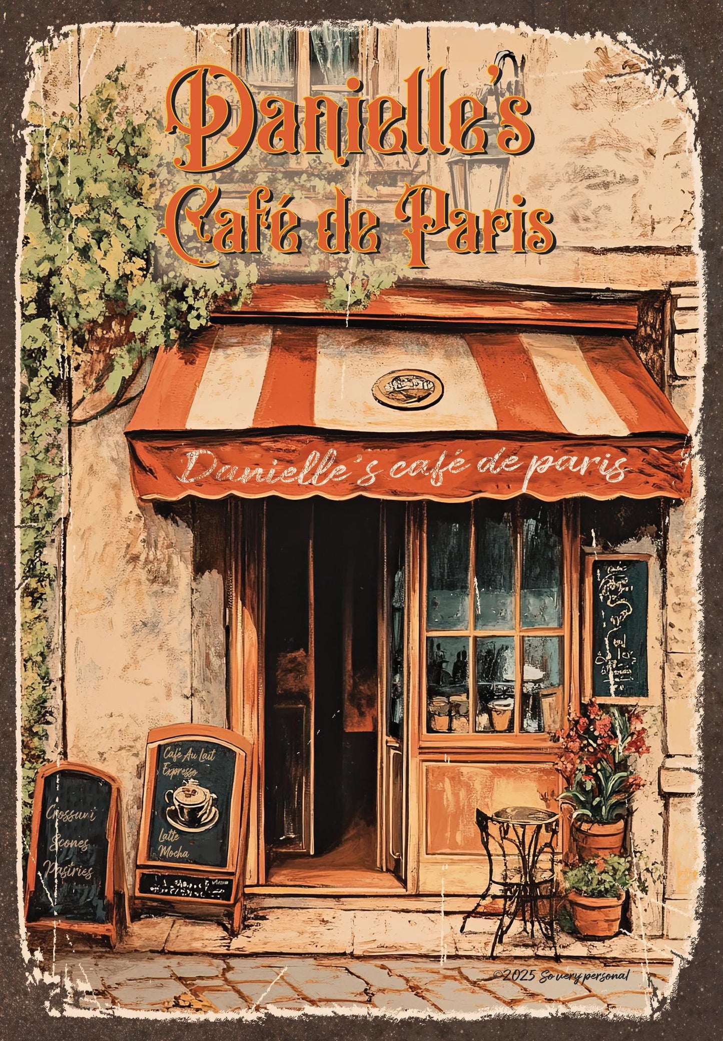 Personalized French Café Sign. Vintage-style French Cafe Sign. Great Gift for anyone who loves French Cafes. Coffee dining