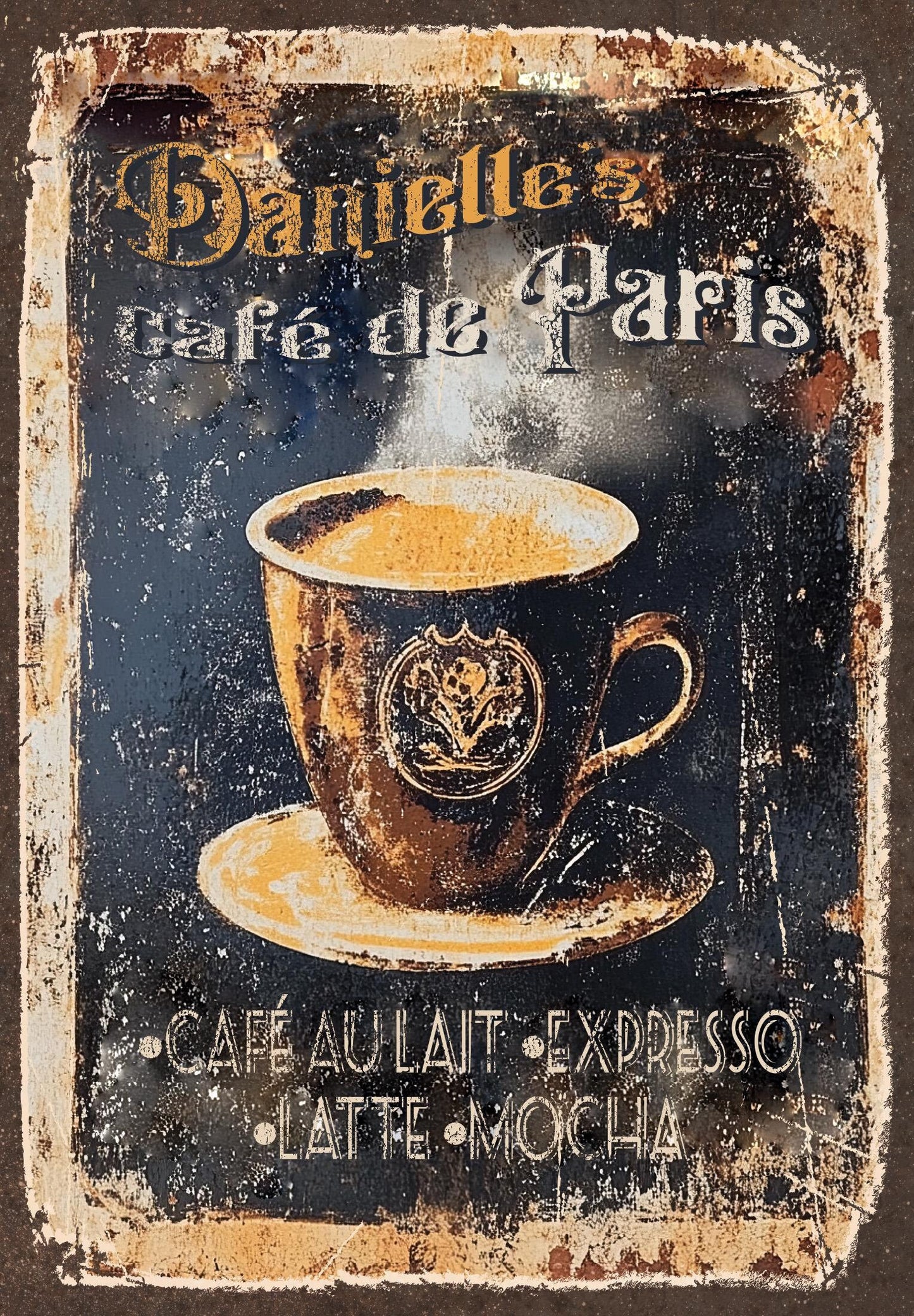 Personalized Old French Café Sign. Vintage-style rusted French Coffee Sign. Great Gift for anyone who loves French-style coffee and Cafés