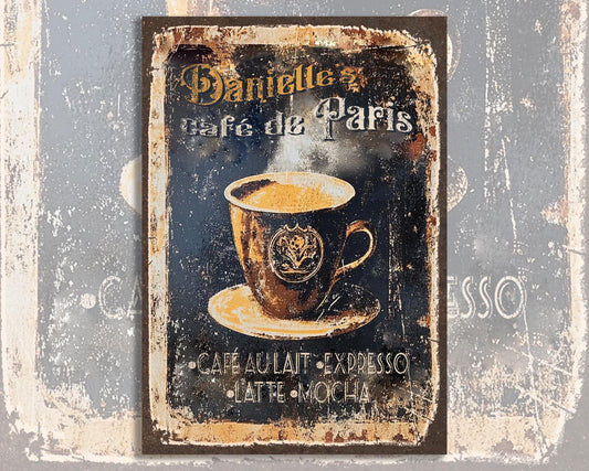 Personalized Old French Café Sign. Vintage-style rusted French Coffee Sign. Great Gift for anyone who loves French-style coffee and Cafés
