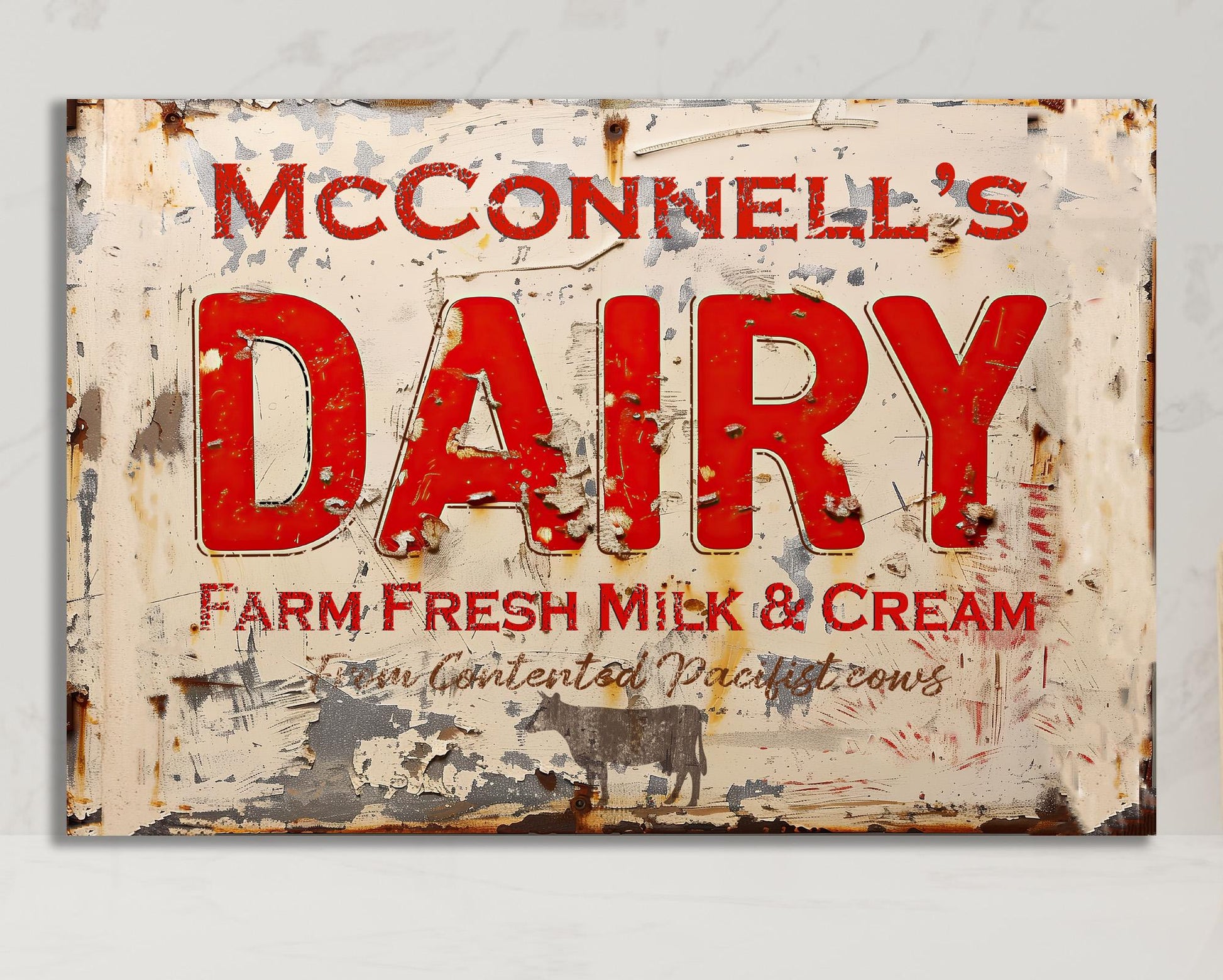 Personalized Dairy Farm Sign Wall Art Vintage-Style Retro Metal Sign Home Decor Personalized Dairy Plaque - Farmhouse Chic Home Deco