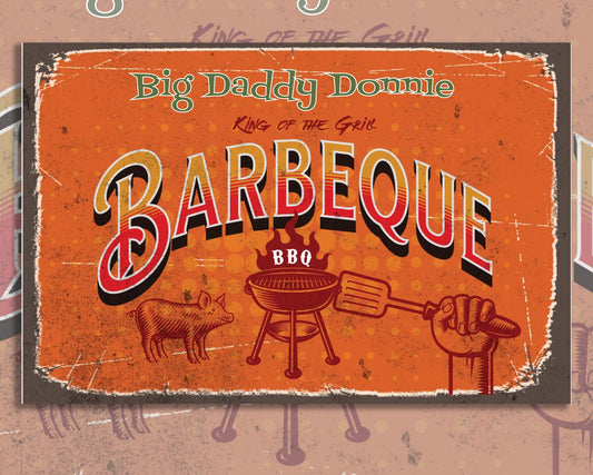 BBQ Sign Vintage Personalized Great Gift for Him Retro Style Metal Sign Wall Art Decor BBQ Personalize with your favorite BBQ chef's name