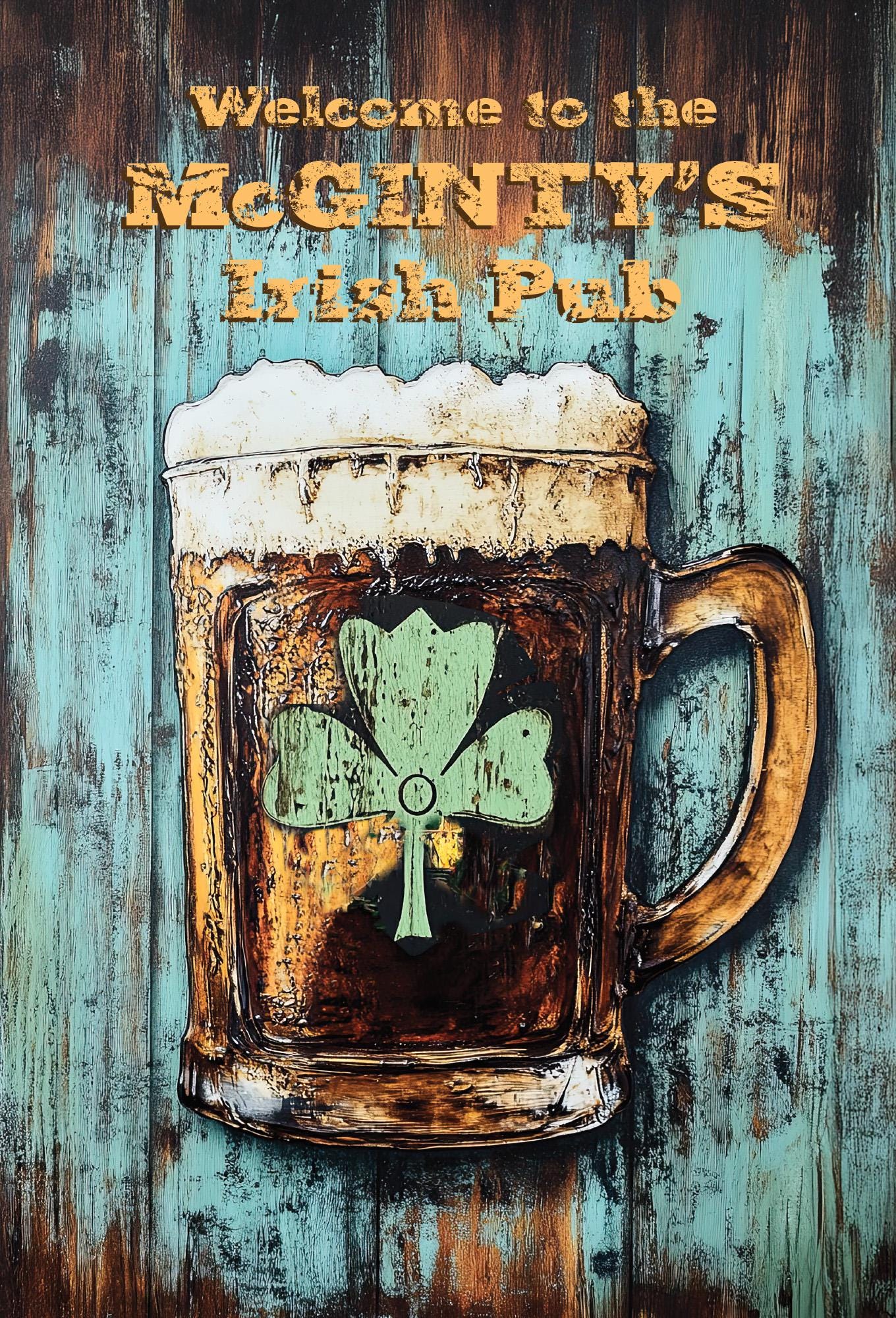 Personalized Irish Pub Mug Sign Fun Wall Art Great Gift for Irish or anyone who loves Irish Pubs Vintage-style.