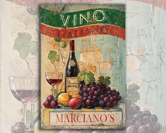 Italian Wine Cellar Sign Personalized Gift. Vintage-style. Metal sign Wall Art Great Gift for anyone who loves Italian wine, food and dining