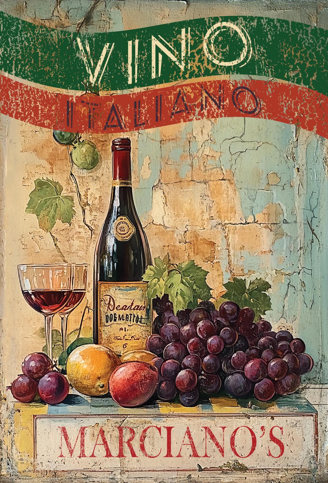 Italian Wine Cellar Sign Personalized Gift. Vintage-style. Metal sign Wall Art Great Gift for anyone who loves Italian wine, food and dining