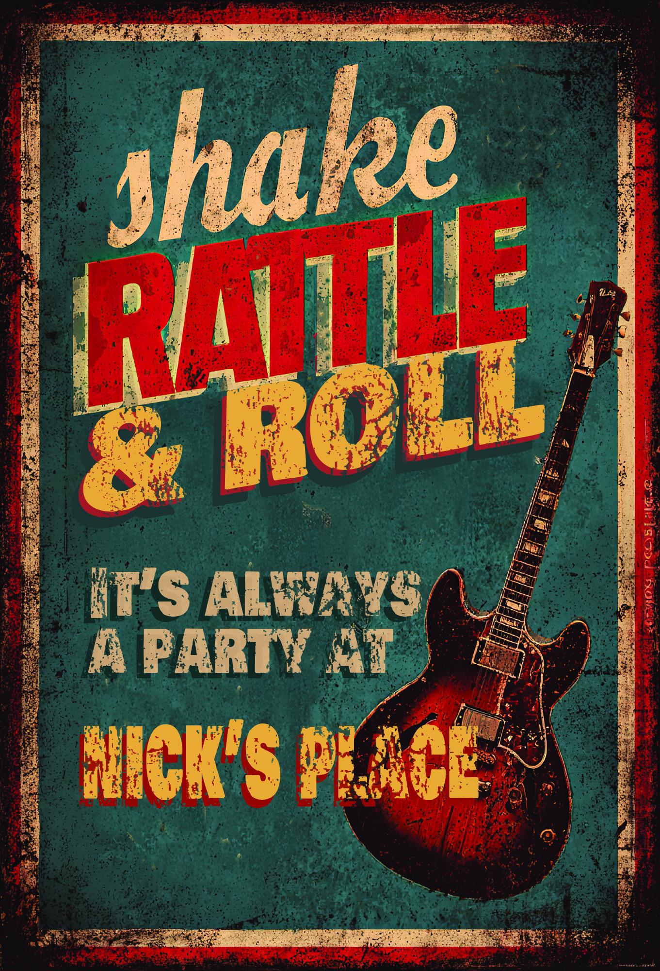 Personalized Shake Rattle & Roll metal sign Vintage Style Retro Metal Sign for Home Decor/add your favorite Rock and Roller's name