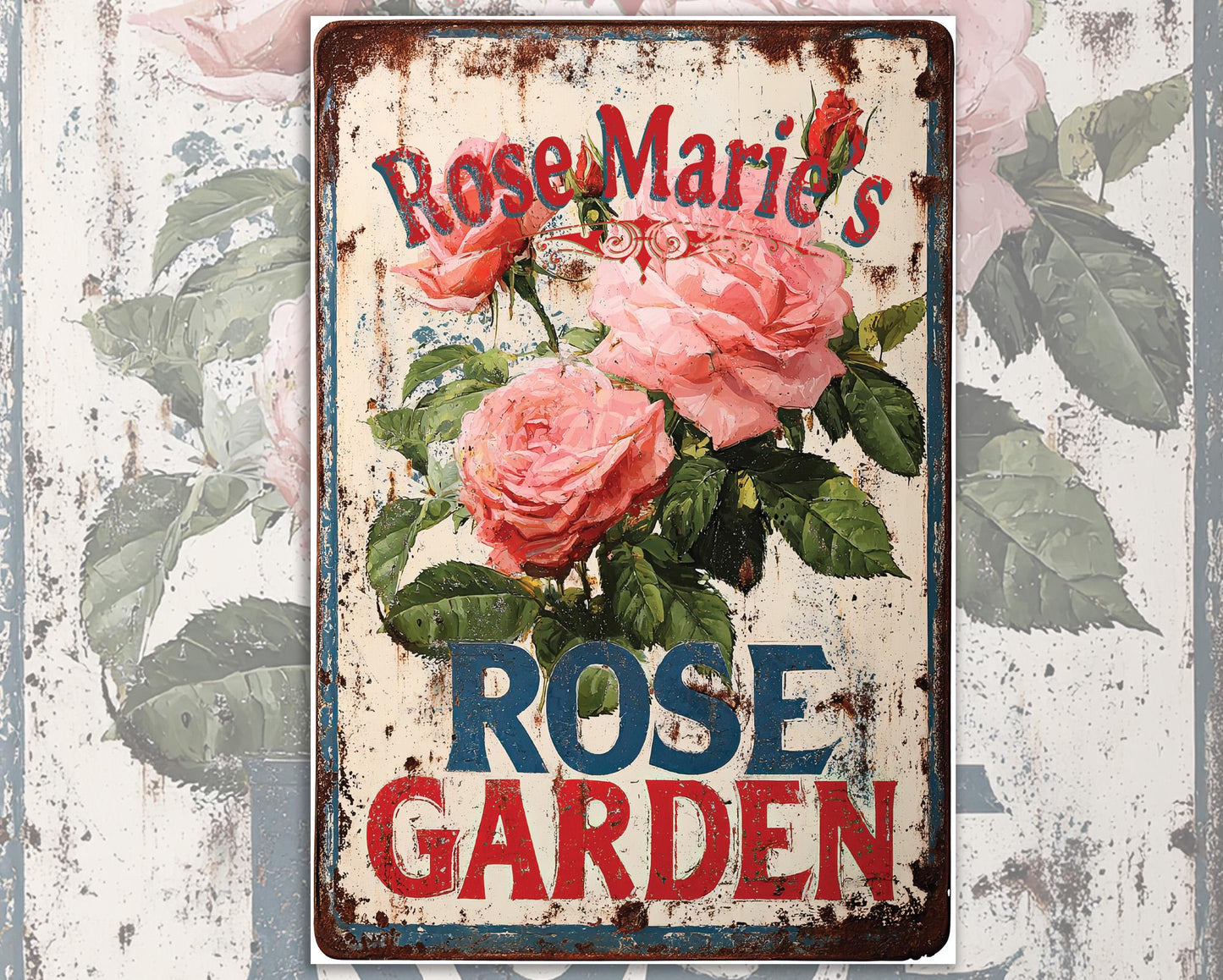 Personalized Rose Garden Sign for Kitchen or Garden, Ideal Gift for Flower Lovers, gardeners, green thumb people/roses, bouquet